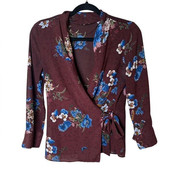 Zara Burgundy Floral Wrap Blouse - Picture 1 of 5